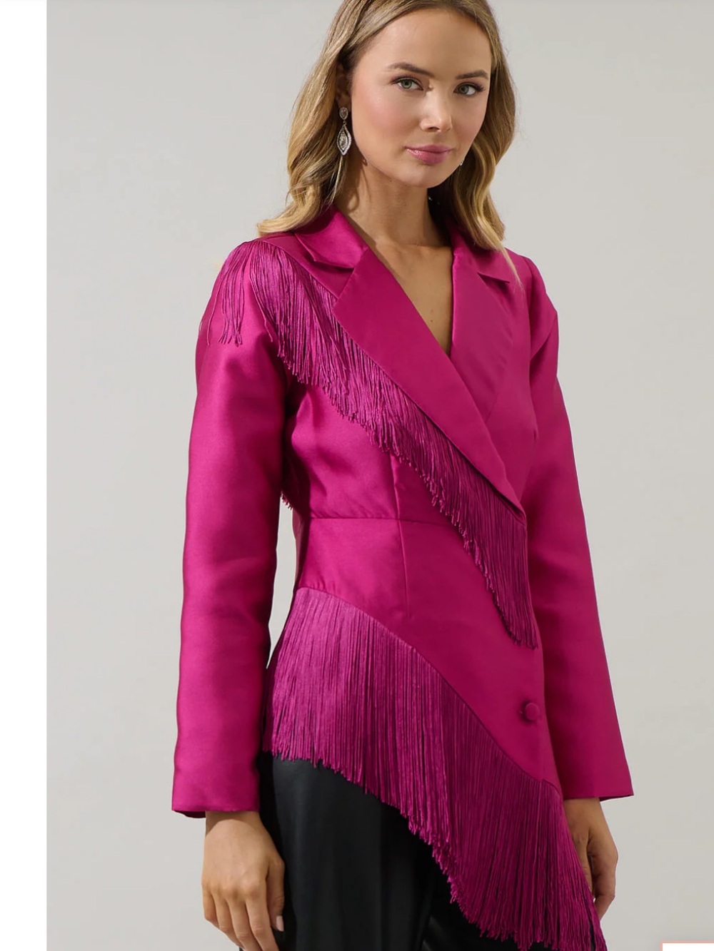 Sugarlips Fuchsia Fringe Satin Blazer - Picture 1 of 14